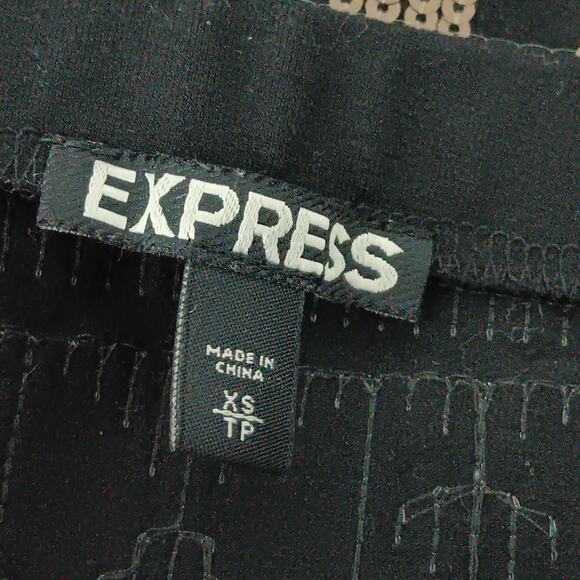 Express Sequin Fitted Skirt Size XS Aztec Pattern Pull On Black and White - Picture 5 of 5